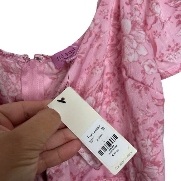 FRANCESCA'S Maria Pink Bow Tie Front Silky Floral Midi Dress Size Large - Picture 8 of 13